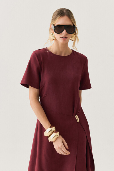 FotoVestido Midi de Alfaiataria Assimétrico Transpassado Pregas Gold