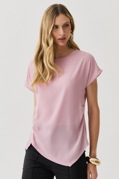 Foto Blusa Assimétrica Manga Morcego Lateral Franzidos