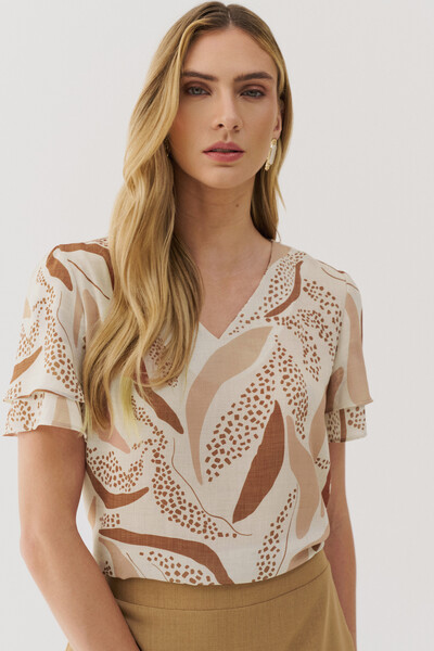 Foto Blusa Folhagem Manga Dupla Decote V
