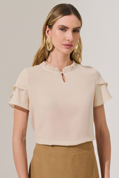 Foto Blusa Manga Dupla Mini Gola Franzida Botão