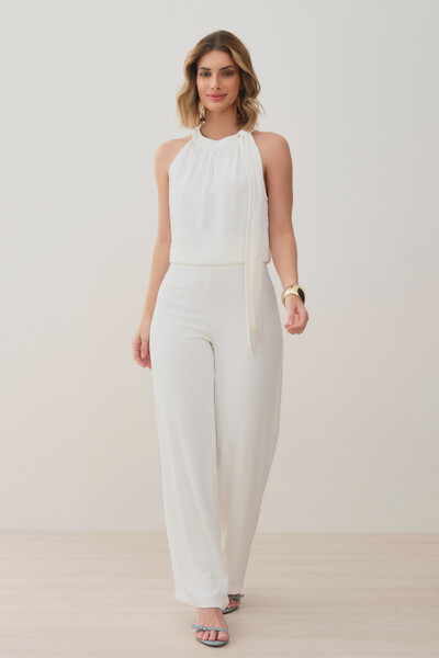 Foto Conjunto de Blusa Regata Frente Única Laço e Calça Pantalona Slim