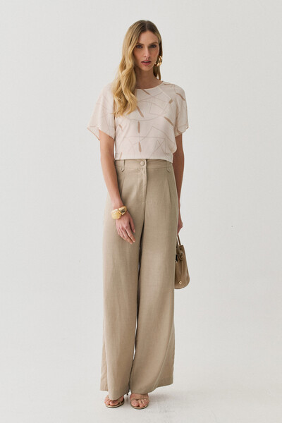 Foto Pantalona Passante Double Prega Botão Forrado