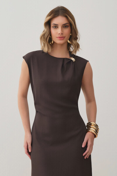 Foto Vestido Midi Regata Assimétrica Decote Pregas Gold