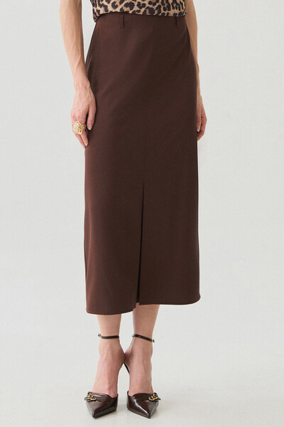 Foto Saia Midi Reta de Alfaiataria Recorte Prega Frontal