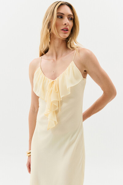 FotoVestido Longo de Alcinha de Chiffon Yoryu Decote V Babado Laço