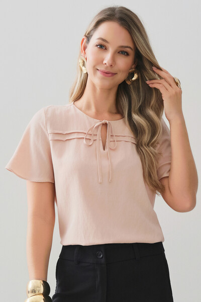 Foto Blusa Decote Laço Pregas Double