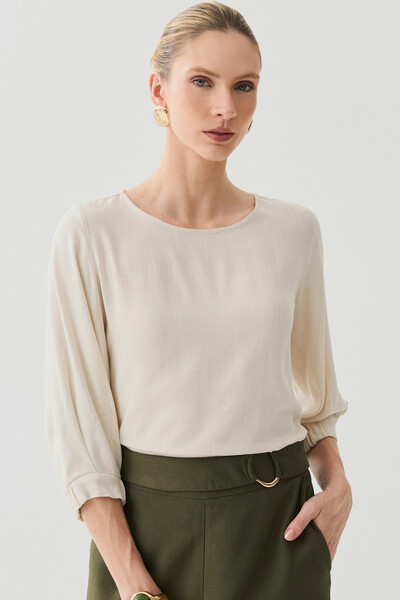 Foto Blusa Manga 3/4 Elástico Pregas