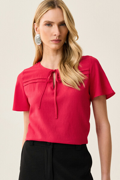 Foto Blusa Decote Laço Pregas Double