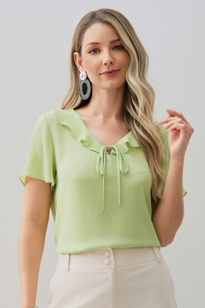 Foto Blusa Decote V Babado Laço