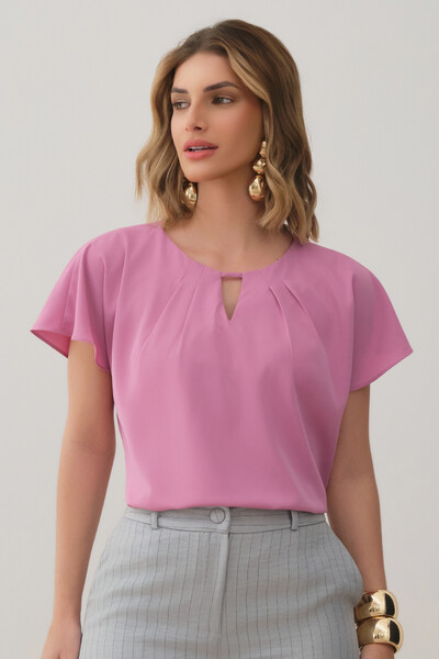 Foto Blusa Manga Morcego Evasê Decote Cut Out Pregas