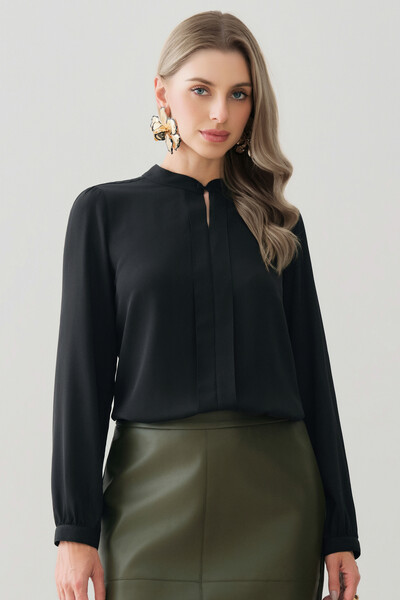 Foto Blusa Manga Longa Punho Gola Baixa Mini Botão Forrado Pregas