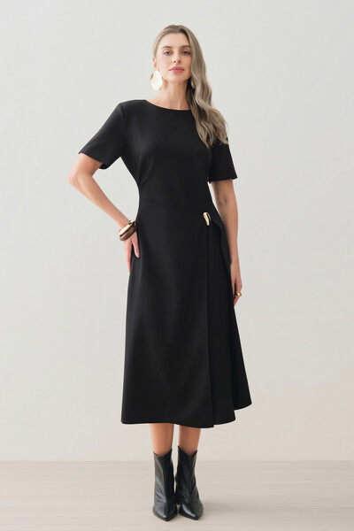 Foto Vestido Midi de Alfaiataria Assimétrico Transpassado Pregas Gold