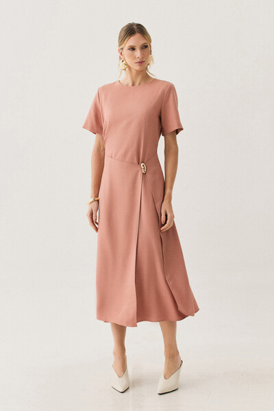 Foto Vestido Midi de Alfaiataria Assimétrico Transpassado Pregas Gold