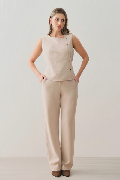 Foto Conjunto de Camisa Regata Assimétrica Pence Mini Botões Gold e Pantalona Slim