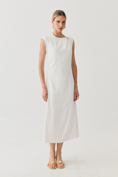 Foto Vestido Midi Regata Assimétrica Decote Pregas Gold