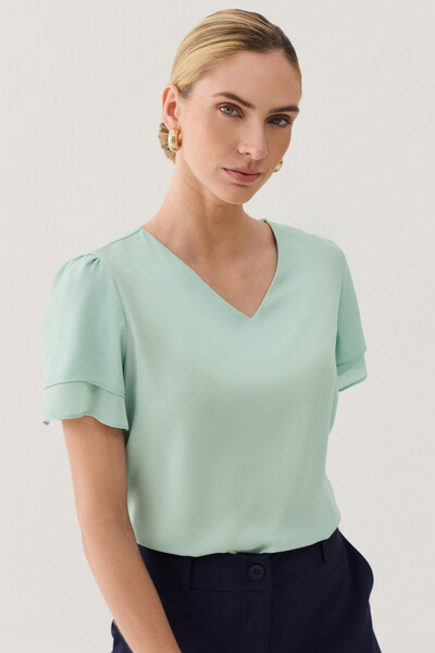 Foto Blusa Manga Dupla Decote V