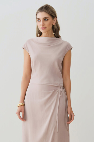 FotoVestido Midi Regata Transpassado Gola Drapeada Laço Lateral Drapeada