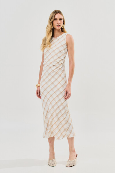Foto Vestido Midi Regata Xadrez Lateral Franzida