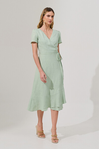 FotoVestido Midi Transpassado Camada Laço