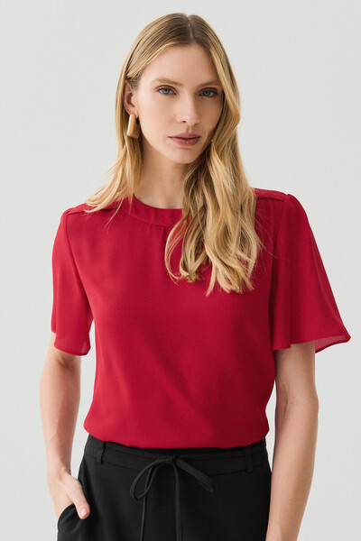 Foto Blusa Decote Redondo Ombro Prega