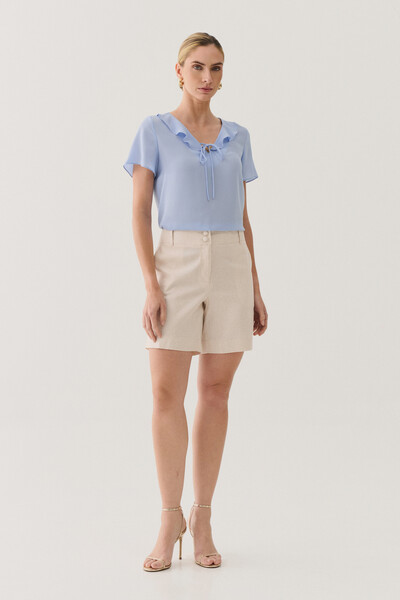 FotoBlusa Decote V Babado Laço