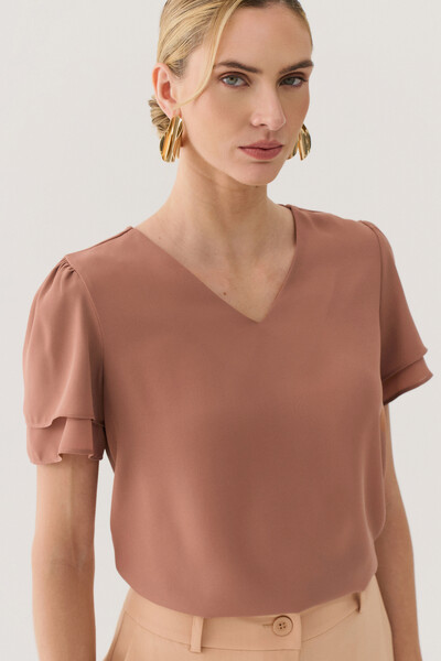Foto Blusa Manga Dupla Decote V