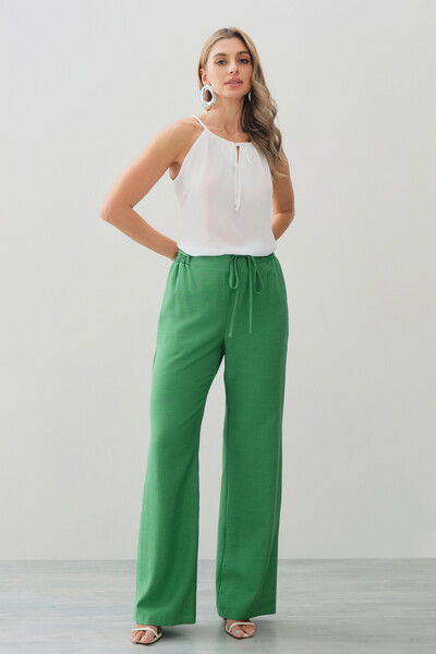 FotoCalça Reta Cintura Elástico Laço Fino