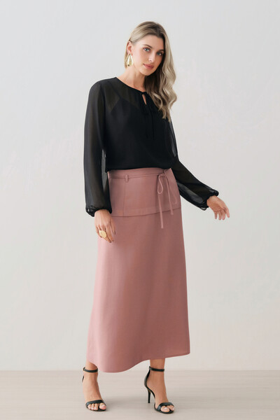 FotoBlusa de Chiffon Yoryu Manga Longa Decote Gota Laço