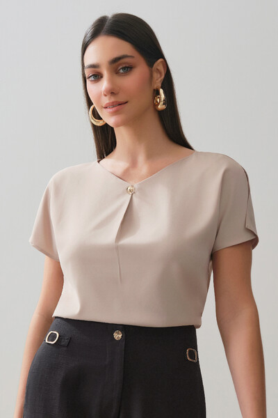 Foto Blusa Manga Morcego Abertura Decote V Prega Gold