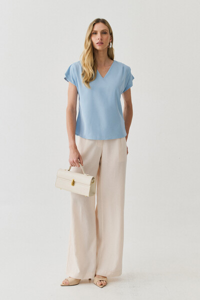 Foto Blusa Manga Morcego Decote V Ombro Pregas Double