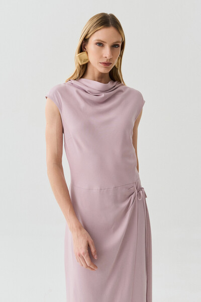 FotoVestido Midi Regata Transpassado Gola Drapeada Laço Lateral Drapeada