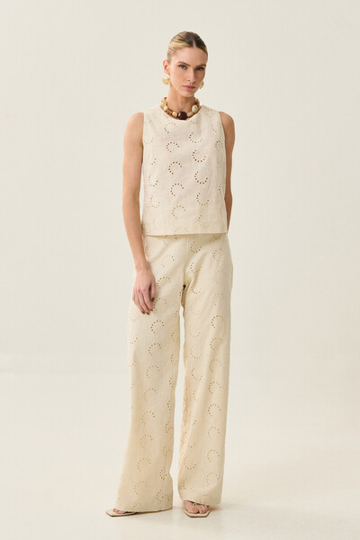 Foto Conjunto de Laise de Algodão de Blusa regata Crop e Calça Reta