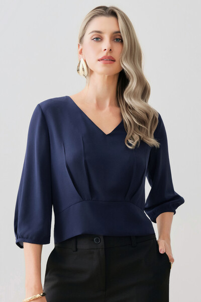 Foto Blusa Crop Manga 3/4 Decote V Cintura Pregas Double