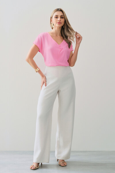 FotoBlusa Manga Morcego Decote V Transpassado Botão Forrado