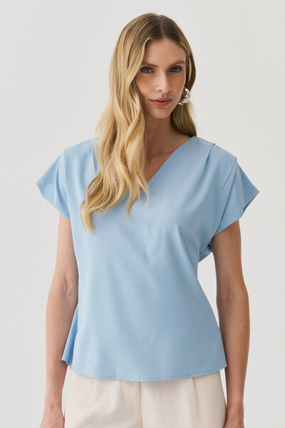 Foto Blusa Manga Morcego Decote V Ombro Pregas Double