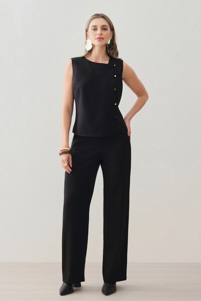 Foto Conjunto de Camisa Regata Assimétrica Pence Mini Botões Gold e Pantalona Slim