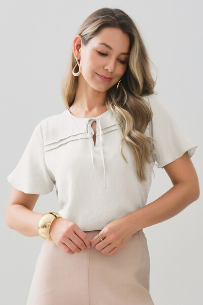 Foto Blusa Decote Laço Pregas Double