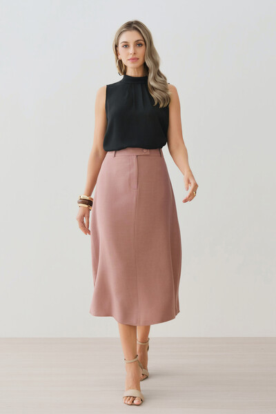 FotoSaia Midi Evasé Botão Forrado