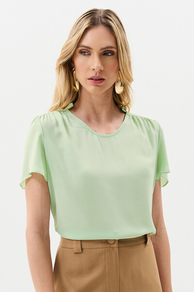 Foto Blusa Mini Gola Franzida Ombro Franzido
