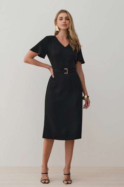 Foto Vestido Midi Decote V Cinto Fivela Gold