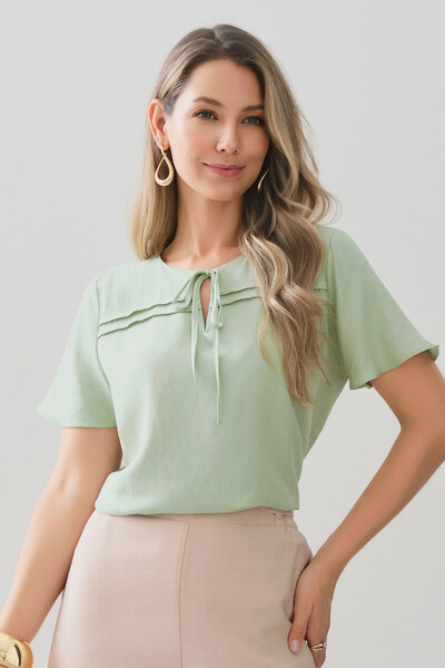 Foto Blusa Decote Laço Pregas Double