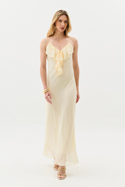 Foto Vestido Longo de Alcinha de Chiffon Yoryu Decote V Babado Laço
