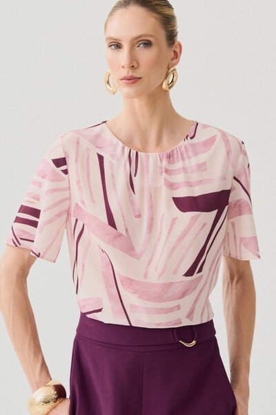 Foto Blusa Abstrata Manga Evasê Decote Franizido