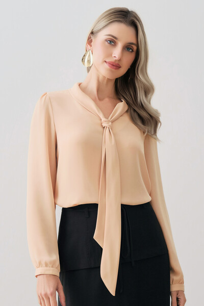 Foto Blusa Manga Longa Punho Gola Dobrada de Laço