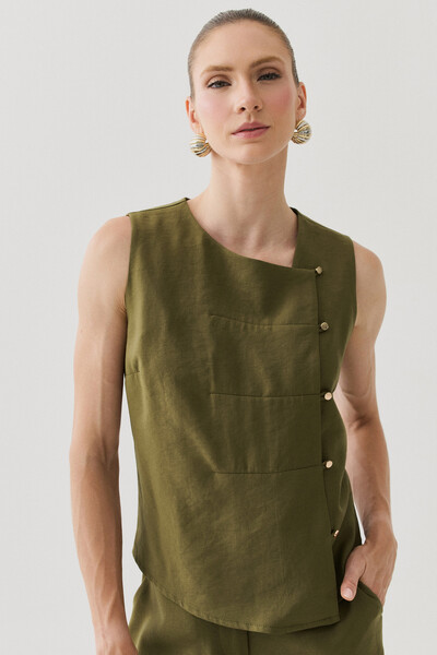 FotoConjunto de Camisa Regata Assimétrica Pence Mini Botões Gold