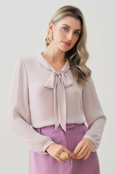 Foto Blusa Manga Longa Punho Gola Dobrada de Laço