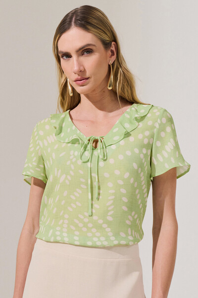 Foto Blusa Poa Decote V Babado Laço