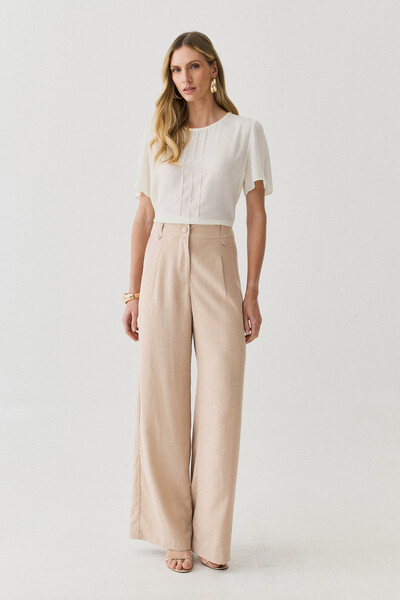 Foto Pantalona Passante Double Prega Botão Forrado