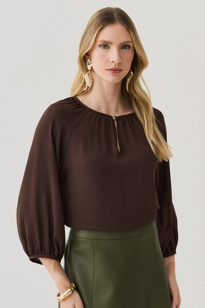 Foto Blusa Manga 3/4 Raglan Decote Gota Gold