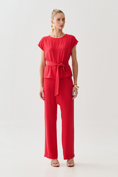 Foto Conjunto de Blusa Manga Morcego Cinto e Calça Reta